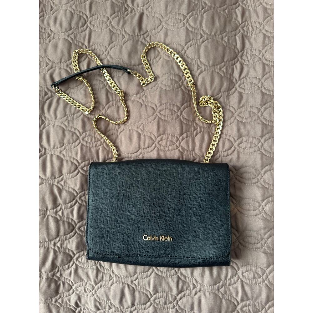 Vintage Black Calvin Klein Cross Body Bag with Gold Hardware